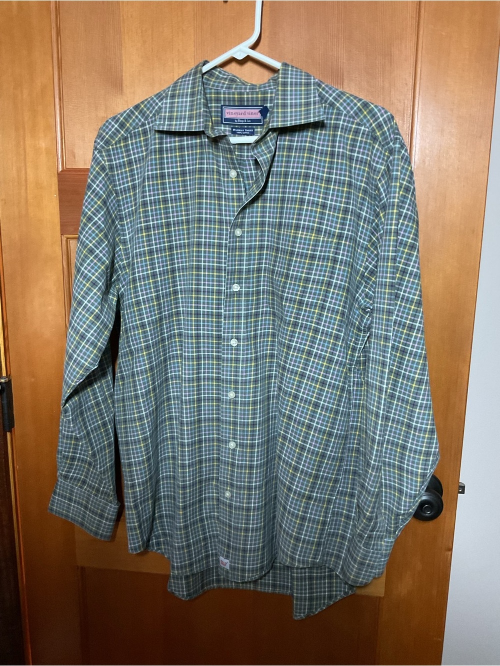 Vineyard Vines Men's Green and Yellow Plaid Button-Down Shirt